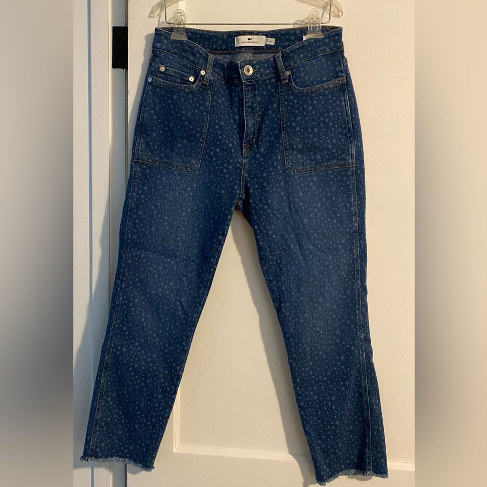 Vineyard Vines Jaime Star Print High Rise Skinny Ankle Jeans Indigo Size 30